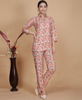 Stunning Orange Color Floral Printed Cotton Co-Ord Set
